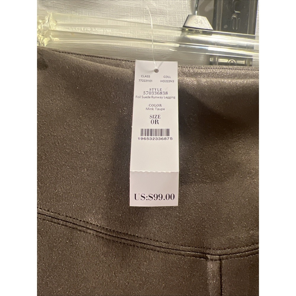 White House Black Market Runway Leggings Mink Taupe Foil Suede 0R 570336838 NEW - Picture 2 of 8